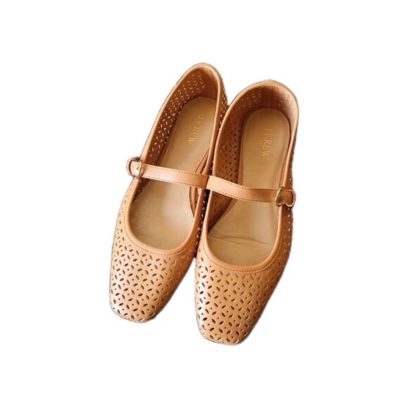 J.Crew Womens 10.5 Tan Perferated Mary Jane Ballet Flats Classic Cottagecore - Picture 1 of 6